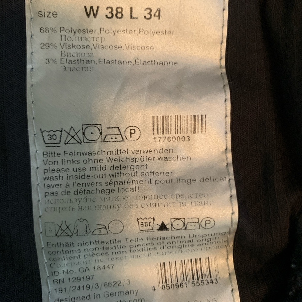 Alberto Modern Fit Ceramica luxury Dress Pants Men 38x34 Black Straight Leg hem - Picture 6 of 6